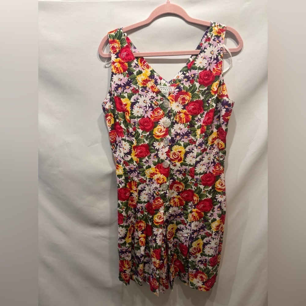 Vintage EXPRESS TRICOT floral drop-waist jumper from 90s 80s size 13